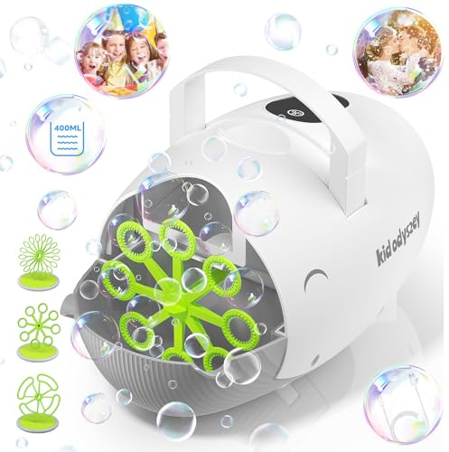 Kid Odyssey Automatische Seifenblasenmaschine, 400ML tragbare Blasenmaschine Type-C Laden mit 10000+ Blasen, Bubble Maker mit 2 Geschwindigkeitsmodi & 3 Blasenstäben für Kinder/Party/Hochzeit