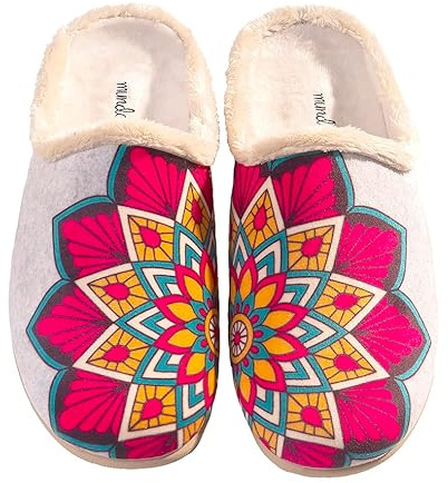 Zapatillas de Casa con Pelo | Mandala | Cómodas y Originales para Regalo | Fabricación Española | Materiales de Primera Calidad