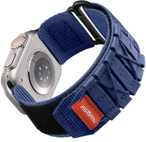 Bandletic Bandsportig nylonrem kompatibel med Apple Watch Strap Ultra/Ultra 2 49 mm 45 mm 44 mm 42 mm, sportloop ersättningsband för iWatch Series SE/Ultra/Ultra 2/Series 9 8 7 6 5 4 3 2 1, L-blå