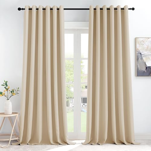 KGORGE Vorhang Blickdicht Tür Extra Breite Gardinen Wohnzimmer 2er Set 245 x 200 cm(HxB) Verdunklungsvorhänge Ösen Thermovorhang Hitzeschutz Blackout Curtains for Living Room, Biscotti Beige