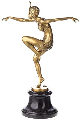 Brons Art Deco dansare med turban signerad kvinnoskulptur guld bronsfigur 39 cm pba016 Palazzo exklusiv