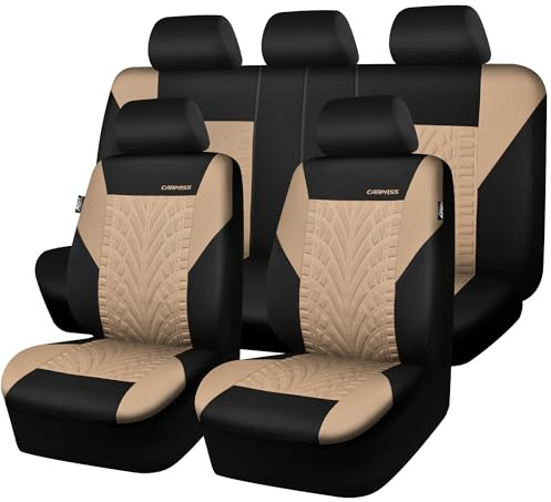 CAR PASS Fundas de Asiento de Coche, Asiento Delantero y Trasero Dividido para automóvil, Fundas Interiores con impresión de neumáticos en 3D, compatibles con Bolsa de Aire, configuración rápida