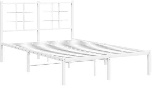 vidaXL Sängram med huvudgavel metall vit 120x200 cm, säng, metallsäng, metall sängram, sängar, metallsängar, metall sängramar, gästsäng, gästsängar
