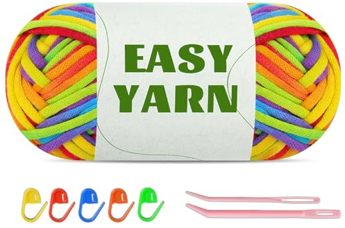 50g Häkelwolle Regenbogengarn Chenille Wolle zum Häkeln, Easy Crochet Schlauchgarn Cotton Häkelgarn Plüschwolle zum Häkeln Dicke Wolle gut Sichtbare Maschen mit Häkelnadel 4mm