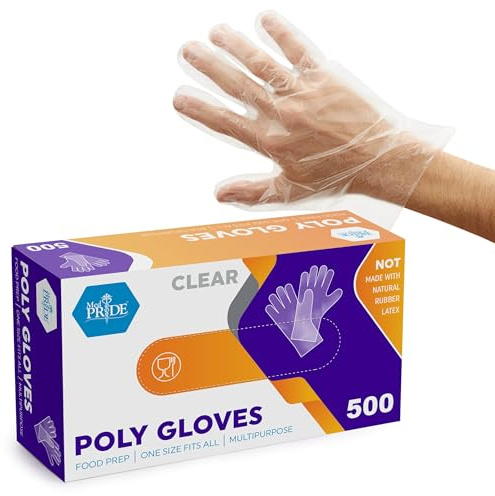 MED PRIDE Clear Food-Prep Poly Gloves [500-Pack] Multipurpose Latex-Free Disposable Gloves For Cooking, Food Handling, Meal Prep, Painting, Cleaning |Comfy, One-Size Fits All