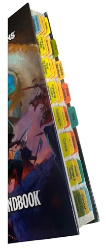 Book Tabs for The D&D Player’s Handbook (Dungeons & Dragons Core Rulebook) 2024 6th Edition. Laminated, Durable, Color-Coded Repositionable Tabs (Book not Inlcluded)