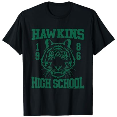 Stranger Things Hawkins High School T-Shirt, Unisex Adults, Black, S, Long Sleeve, Classic Fit, Officially Licensed Merchandise