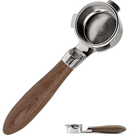 NEOUZA Portafiltro espresso senza fondo da 54 mm, design a fondo piatto per un posizionamento stabile, compatibile con macchine da caffè Breville 870/875/878/880, acciaio inossidabile 304 (noce)