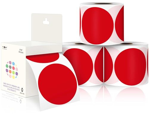 PARLAIM 3”Color Coding Labels Stickers,4Rolls/2000per Dispenser Box Round Adhesive Circle Dot Stickers for Inventory Office Home (Red)