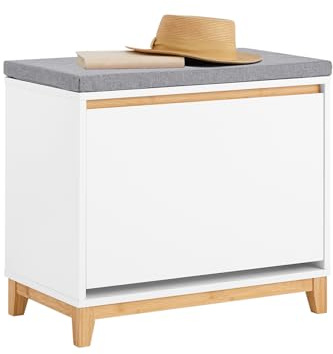 SoBuy Banco Zapatero Entrada Recibidor - Banco Zapatero con Asiento y Almacenaje - Puerta Abatible con Estantes Ajustables - Ideal para Pasillo y Hogar Moderno - 60x34x55cm 115kg Blanco FSR191-WN