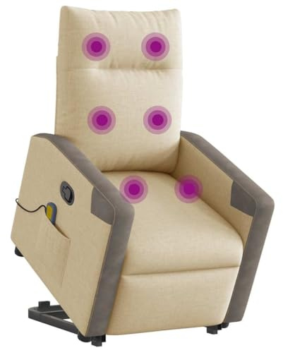 vidaXL Poltrona Alzapersona Massaggiante Reclinabile Crema in Tessuto