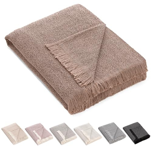 HIPERMANTA Manta Fina Muy Suave Foulard Colcha Multiusos Sofá Plaid Cómoda Práctica Suave Cálida Modelo Jaspeado 230x260 cm Color Chocolate 85% Algodón 15% Otras Fibras