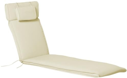 Outsunny Coussin Bain de Soleil Coussin Chaise Longue Matelas transat déhoussable avec zippé, tétière, Cordons d'attache, Matelas Uniquement, 198 x 53 x 5 cm, crème