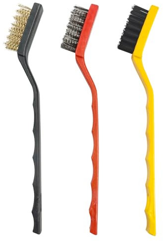 Spazzole metalliche, 3 mini spazzole metalliche, set di spazzole metalliche, in acciaio inox e ottone e nylon, piccola spazzola per la pulizia di scorie di sudore, sporco e ruggine