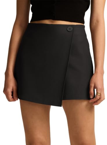 seiveini Jupe Femme Court Été Mini Jupes Taille Haute Chic Elegante Skort A-Ligne Couleur Unie A Noir S