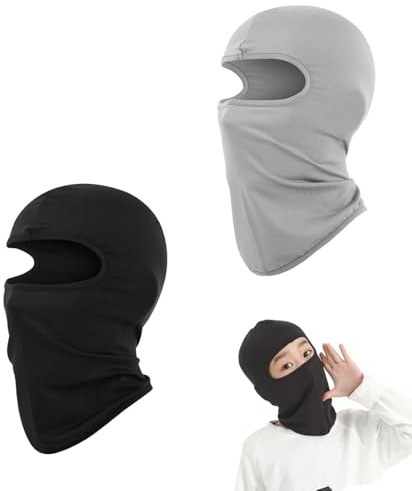 FveVqe 2 Pcs Thin Balaclava Kids, Windproof Ski Mask for Children, Warmer Neck Kids Balaclava Helmet Hat for Cycling(Black and Grey)