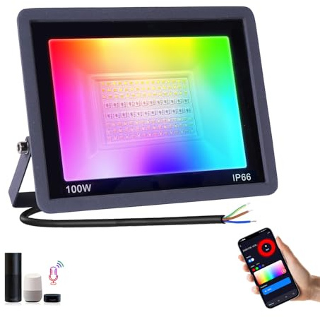 Fosingut Focos Led RGB Exterior,100W Foco Proyector LED Exterior Regulable con Control APP,Sinc Musical,Impermeable IP66 Lámpara RGBCW Foco Interior Inteligente Para Fiesta,Jardin,Navidad,Paisaje Deco