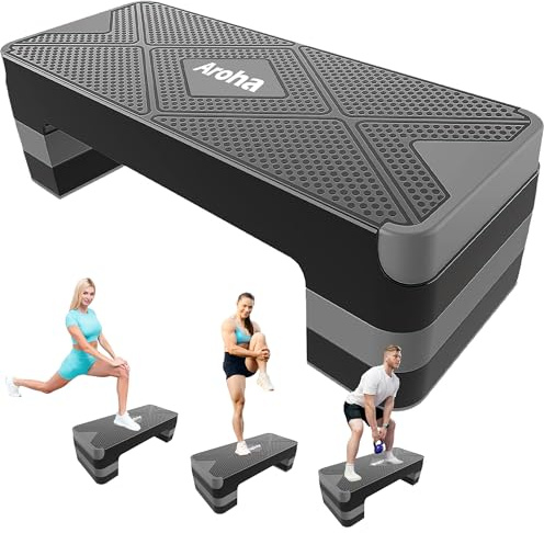 Aroha Adjustable Aerobic Exercise Step- Workout Step Platform, 26.5 Step Deck with 4, 6, 8 Height Risers, Women's Home Gym Fitness