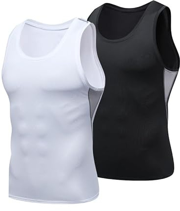 2 Pack Men's Compression Baselayer Tank Top Cool Sleeveless Sport Shirts Quick Dry Vest for Running Gym Cycling Training-M
