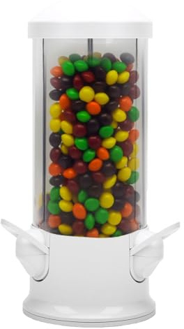 BAFOVY Candy Nut Dispenser, Genomskinlig Kropp med Vit Bas, Stor Lagringskapacitet för Godis och Nötter, Väggmonterad för Detaljhandeln på Hemmakontoret