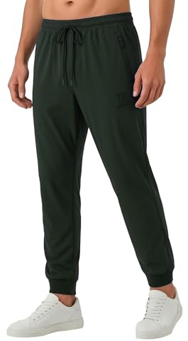 UDILEO Pantaloni Uomo Estivi Leggeri Jogger Sportivi Tasche con Zip Traspiranti Asciugatura Rapida Casual con Elastico in Vita e Coulisse (IT, Testo, Taglia Unica, Regular, Regular, 3XL/4XL, Verde)