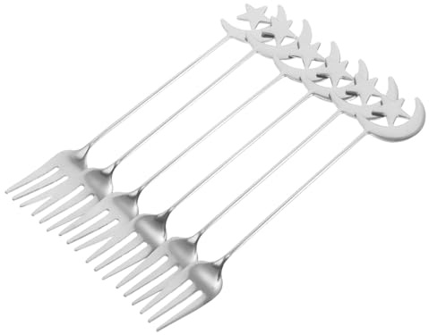 DINHEAROM Set 6 Forchette da Dessert in Acciaio Inossidabile a Forma di Stella e Mezzaluna, Resistenti per Uso Quotidiano, per Casa e Feste, Design Unico e Decorativo