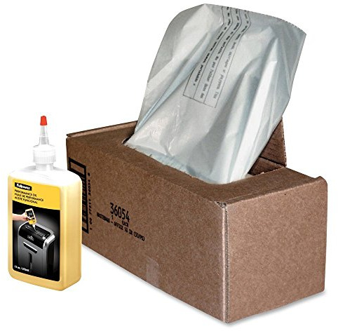 Fellowes 3605801 Aktenvernichter-Abfallbeutel und 340 ml Shredder Oil Performance Bundle für 428/485 Series