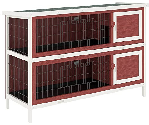 PawHut 54 2-Story Rabbit Hutch Bunny Cage with Openable Roof, No Leak Tray and Fun Enclosed Run, for Rabbits, Chickens, Ducks, Indoor/Outdoor