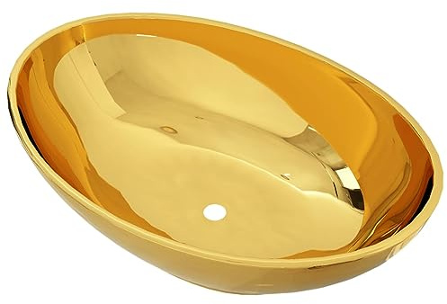 vidaXL Lavabo Sanitario Baño Servicio Casa Fregadero Piezas de Fontanería Bricolaje Instalación Decoración Aseo Grifería 45x33x13.5 cm Cerámica Dorado