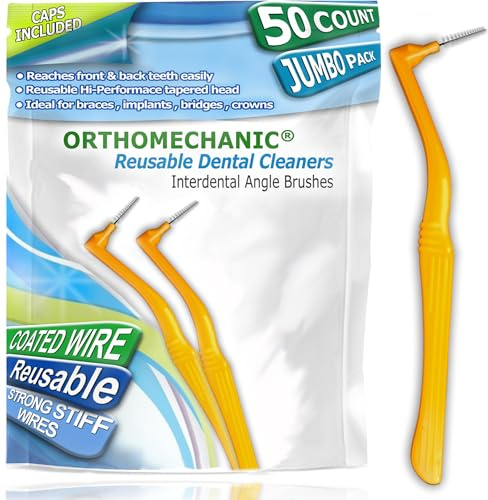 Orthomechanic Interdental Brush Angle Cleaners - Jumbo Pack (50 Brushes) (Tight) - Remove Plaque - Toothpick