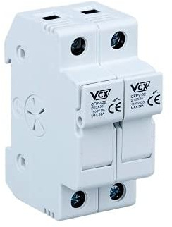 VCX Modularer Sicherungssockel - Sicherungssockel - Trennschalter für Sicherungsschalter - 1000V - DC - SOLAR - 32A - 2P - Kurzschluss und Überlastschutz - 10x38mm - 6 Stück