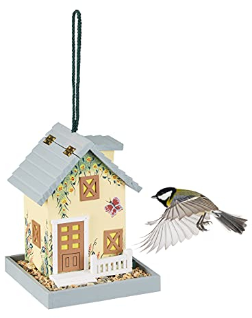 Relaxdays Vogelfutterhaus, Holz, zum Aufhängen, Gartenhäuschen, HBT: 23,5x18x18 cm, Futterstelle, Wildvögel, Mehrfarbig