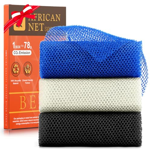 UJFQBH 3 Pieces African Bath Sponge African Net Long Net Bath Sponge