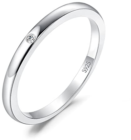 JewelryPalace Solitario Anillo de Plata de Ley 925 Con Circonita, Bisel Banda de Boda Apilable, Clásicos Anillos Promesa Para Mujer Con Piedra, Conjunto Joyas 9