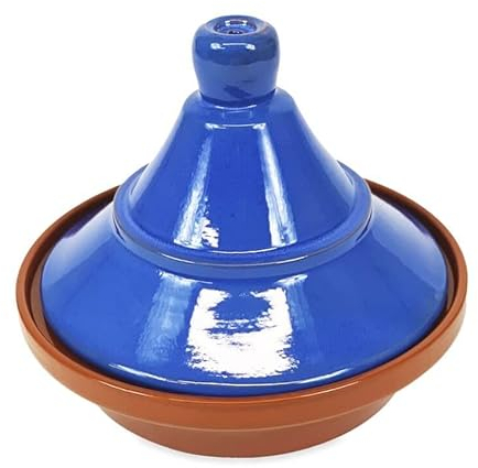 Verano Spanish Ceramics Selena Hand Dipped Glaze Large Tagine - Home Cooking Kitchen Restaurant Dining Décor Dishware Cookware Crockery Casserole Food Cooking Pot Serving Dish Gift - 27cm Blue