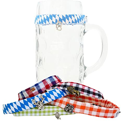 Mei Maß Glasmarkierer aus bayerischen Trachtenstoffen für Henkelgläser und Maßkrug, lokal handgemacht (5 Maßkrugbänder)