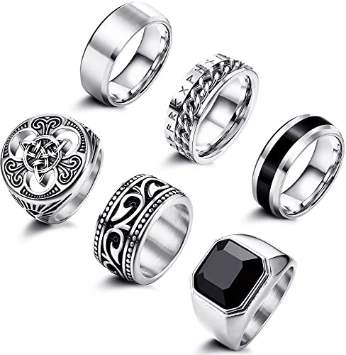 Adramata 6 Pezzi Set Anelli da Vikingo Vintage anello Nodo Celtico Gotici Acciaio Inossidabile Uomo