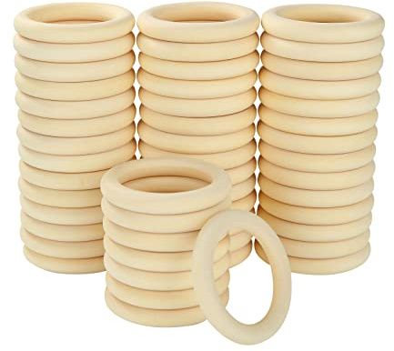 MIVIDE 50PCS Wooden Rings 70mm, Macrame Wooden Rings, Crafts Rings for Macrame, Pendant, Crafts, Jewellery Making, Knitting