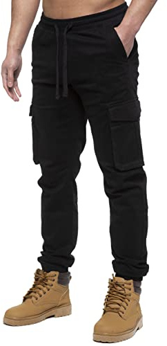 989Zé ENZO Mens Cargo Combat Jeans Elasticated Waist Cuffed Trousers Joggers EZ427 Black 40