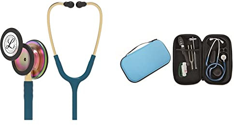 3M Littmann Classic III, Stetoscopio per il monitoraggio, finitura arcobaleno, tubo auricolare blu Caraibi, 69 cm, 5807 + GIMA ASTUCCIO PORTA FONENDO, Turchese, Uso Professionale