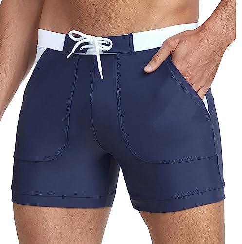 Maillots de Bain pour Hommes Short De Surf à Séchage Rapide Slip Sport Boxer à Cordon Coulissant Shorts de Plage de Bain Extensibles avec Poches(XXL-ZQ)