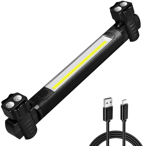 Work Light, 2500LM Ultra Bright, 5200mAh Rechargeable LED Work Lights, Magnetic Underhood Work Light Bar with Hooks, Portable Mechanic Light for Car Repairing Inspection Garage Workshop Emergency