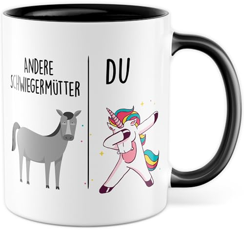 Tasse Schwiegermutter Geschenk Andere Schwiegermütter - Du, Kaffeetasse Schwiegermama Geschenk für Frauen Ehe Hochzeit, Geschenkidee Frau Verlobung Geburtstag Muttertag Kaffee-Becher (Weiß/Schwarz)