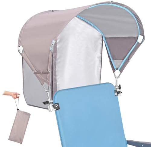 Universal Chair Umbrella Canopy, UPF 50+ Sun Shade with Adjustable Clamp, Fits Most Brands’ Beach, Camping, Lawn, Tanning, Zero Gravity, Lounge & Fishing Chairs, 2 Pack Beige