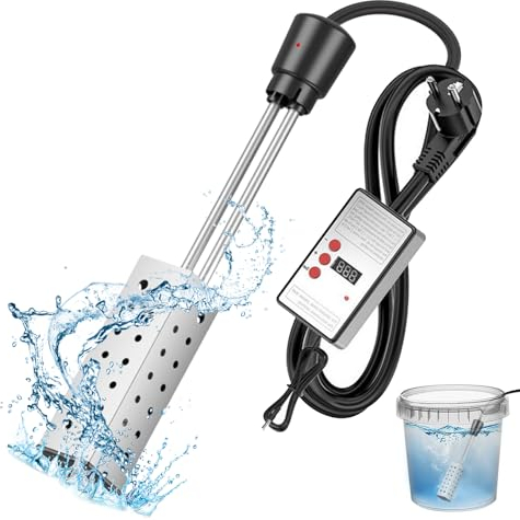 Immersion Warmwasserbereiter, 2500W Elektrischer Taucherhitzer mit 304 Edelstahlabdeckung und Thermostat, automatische Absperrung, erwärmt 5 Gallonen Wasser in Minuten