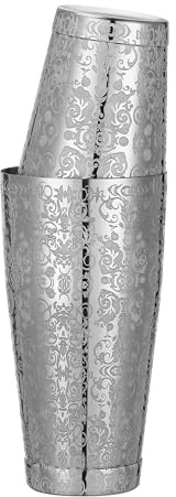 Stainless Steel Boston Shaker with Etched Pattern Weighted Shaking Tin Set (Spirit Silver)