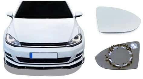 Passend für Golf 7 Spiegel Glas Beifahrerseite mit Trägerplatte RECHTS Außenspiegel Konvex Klar Beheizt