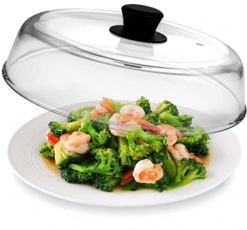 Mikro Innovations 10.5-Inch Glass Microwave Splatter Cover – Borosilicate Glass Food Plate Splatter Guard with Vent Hole, BPA-Free, Easy-Grip Silicone Knob, Dishwasher Safe (1, Black, 10.5in)
