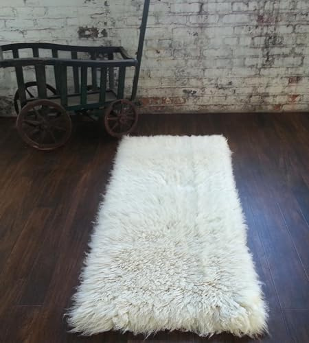Stylish Ultra Plush Flokati Rug Runner. Long 4” Organic Wool Pile. Authentic Greek flokati. Thick Natural Wool Area Rug. (2' x 5')