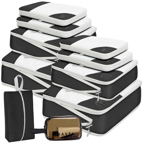 Packwürfel Set 10 Teilig Compression Packing Cubes,Platzsparendes Koffer Organizer für Travel Essentials Packwürfel Reise Organizer Gepäck Organizer,Erweiterbar Kleidertaschen